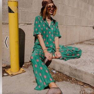 Dressed in Lala Watermelon Polka Dot Plisse Set NWT